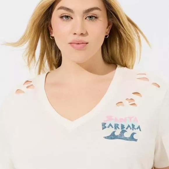 NWT Torrid Santa Barbara Relax Fit Heritage Jersey Distressed Tee - Picture 4 of 5